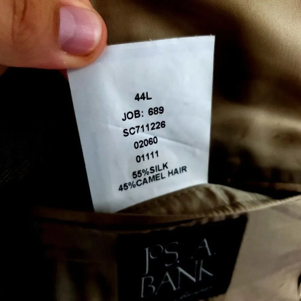 Jos A Bank Signature Camel Hair Silk 2‎ Button Sport Coat 44L Tan Herringbone